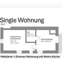 Ab 1.5.26 Möblierte 1-Zi.-Wohnung mit Wohn-Küche Nähe Klinikum ES - Esslingen am Neckar Oberesslingen