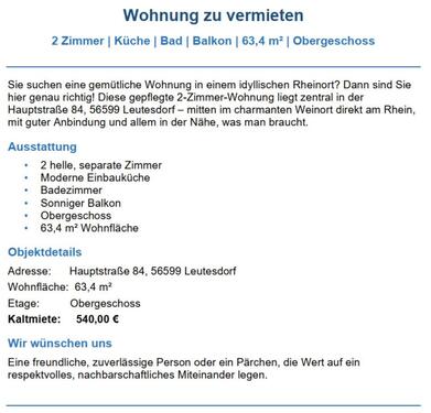 Foto - Wohnung zu vermieten in 56599 Leutesdorf