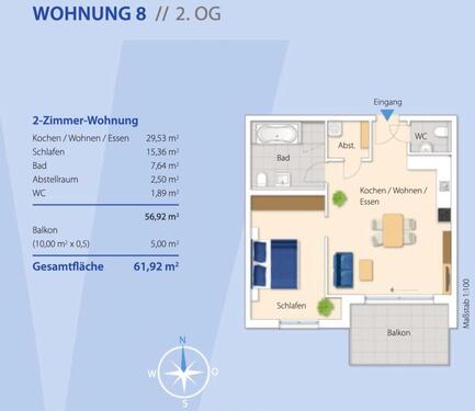 Foto - 2-Zimmerwohnung in Kehl - 750,00&nbsp;EUR Kaltmiete, ca.&nbsp; 57,00&nbsp;m&sup2;