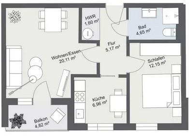 Foto - 2 Zimmer Etagenwohnung zur Miete in Neubrandenburg