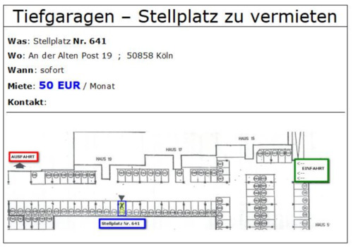 Foto - Tiefgaragen–Stellplatz zu vermieten WEIDEN direkt am Rhein Center