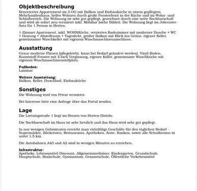 Foto - 1.5 Zimmer Etagenwohnung zur Miete in Herten