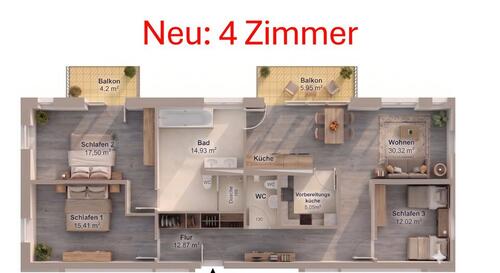 Foto - Elegantes Wohnen: 121m² 4-Zimmer-Wohnung, Home-Office, Klima-Decke & 2 Balkonen