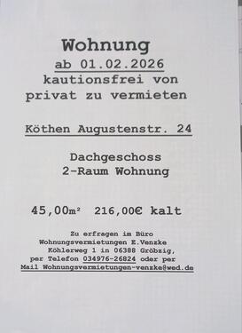 Foto - Wohnung 2-Raum DG 45m2 ab sofort zu vermieten