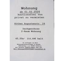 Wohnung 2-Raum DG 45m2 ab sofort zu vermieten - Südliches Anhalt Pfaffendorf