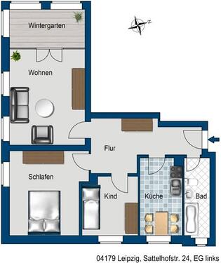 Foto - 2.5 Zimmer Erdgeschoßwohnung zur Miete in Leipzig