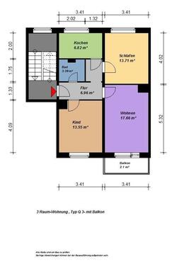 Foto - 3 Zimmer Etagenwohnung zur Miete in Neubrandenburg