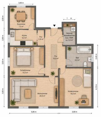 Foto - Moderne 3,5Zi. Wohnung ohne Prov. Inkl. Küche, Stellplatz, Keller