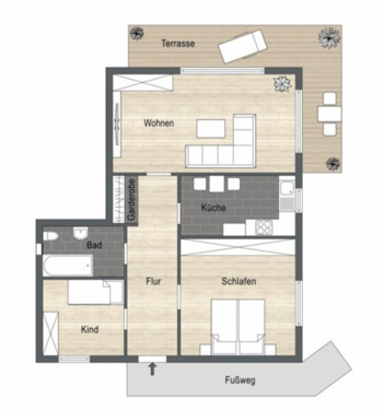 Foto - 3-Zimmer Wohnung UG - 710,00 EUR Kaltmiete, ca.  64,56 m²