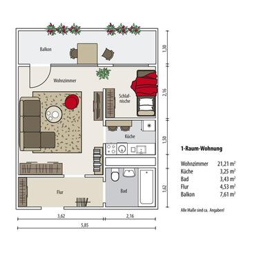 Foto - 1 Zimmer Etagenwohnung zur Miete in Gera