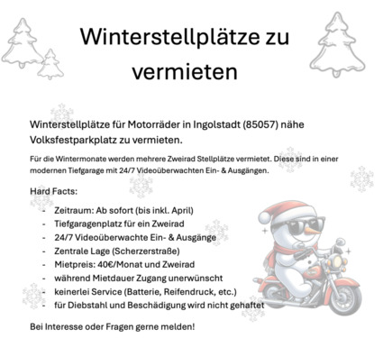 Foto - Tiefgaragenstellplatz zu vermieten (nur Zweiräder)