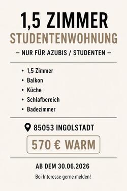 Foto - Studentenwohnung in Ingolstadt - 570,00&nbsp;EUR Kaltmiete, ca.&nbsp; 25,00&nbsp;m&sup2;
