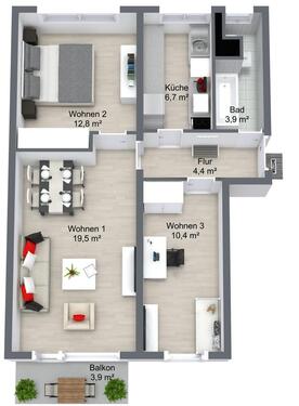 Foto - 3 Zimmer Etagenwohnung zur Miete in Schwedt (Oder)