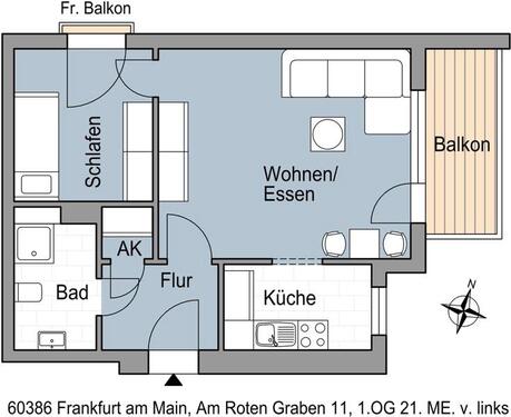 Foto - 1,5 Zimmerwohnung mit Balkon - 545,00&nbsp;EUR Kaltmiete, ca.&nbsp; 46,31&nbsp;m&sup2;