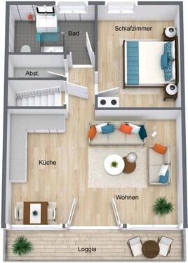 Foto - Ab 01.08 - 2 Zimmer Wohnung Dachgeschoss Südlage Einbauküche*