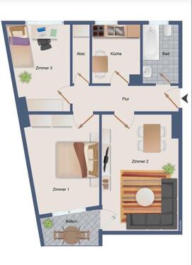 Foto - Provisionsfreie 3-Zimmerwohnung mit Südbalkon und EBK (vermietet)
