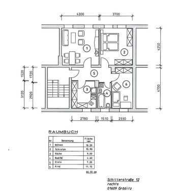 Foto - 3-Raumwohnung mit Einbauküche - 357,00&nbsp;EUR Kaltmiete, ca.&nbsp; 64,00&nbsp;m&sup2;