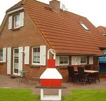 Freistehende Friesenhäuser mit eingezäunten Gärten teilweise Hund - Dornum