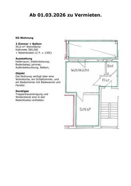 Foto - EG- Wohnung - 380,00&nbsp;EUR Kaltmiete, ca.&nbsp; 45,60&nbsp;m&sup2;