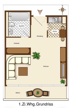 Foto - 1,5 Zimmer Wohnung - 800,00&nbsp;EUR Kaltmiete, ca.&nbsp; 35,00&nbsp;m&sup2;