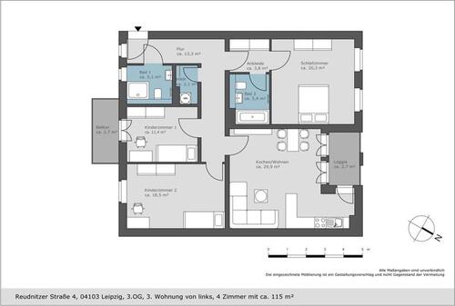 Foto - 4 Zimmer Etagenwohnung zur Miete in Leipzig