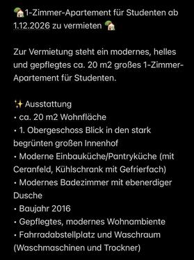 Foto - 1-Zimmer-Apartement für Studenten ab 1.12.2026 zu vermieten