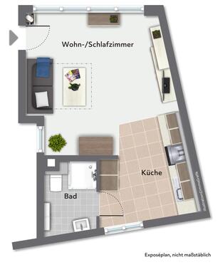Foto - 1-Zimmer Appartment - Erdgeschosswohnung 450€ +NK