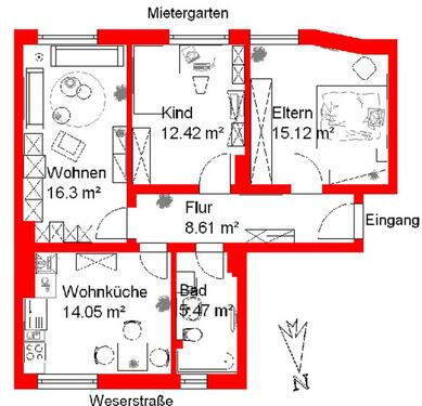 Foto - 3 Zimmer Etagenwohnung zur Miete in Wilhelmshaven