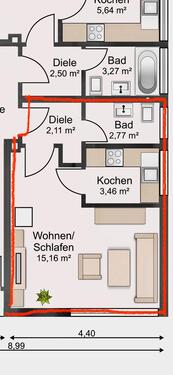 Foto - 1 Zimmer Apartment Wohnung - 570,00&nbsp;EUR Kaltmiete, ca.&nbsp; 25,00&nbsp;m&sup2;