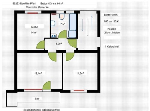 Foto - 2 Zimmer Küche Bad in Pfuhl - 660,00&nbsp;EUR Kaltmiete, ca.&nbsp; 60,00&nbsp;m&sup2;