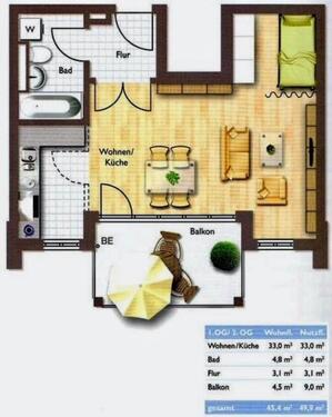 Foto - provisionsfrei: helle 1,5-Zimmer-Wohnung mit TG Stellplatz