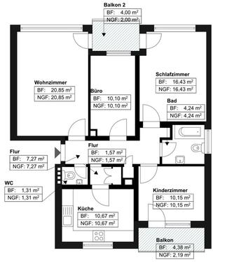 Foto - 4-Zimmer-Wohnung zur Miete - 1.450,00&nbsp;EUR Kaltmiete, ca.&nbsp; 87,00&nbsp;m&sup2;