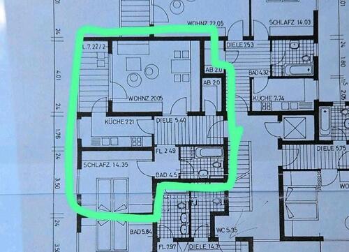 Foto - 2 Zi. Wohnung, 60 m², EBK, Balkon, 720,- + 180,- NK