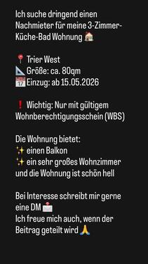 Foto - 3 ZKB Wohnung in Trier West - 830,00&nbsp;EUR Kaltmiete, ca.&nbsp; 80,00&nbsp;m&sup2;