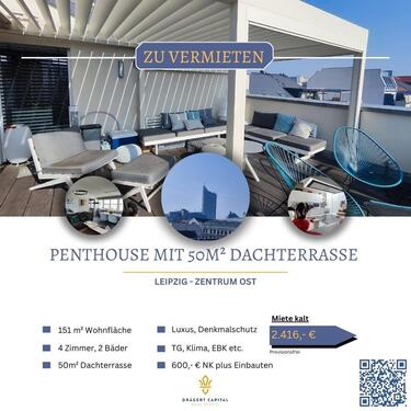 Foto - Exklusives Penthouse zur Miete – Luxus, Design & Geschichte über den Dächern von Leipzig ( EBK, Stellplatz, Klima, große Dachterrasse...)