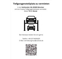 Duplex TG Stellplatz - Gotthardstraße - 75,- Monat - München Pasing-Obermenzing