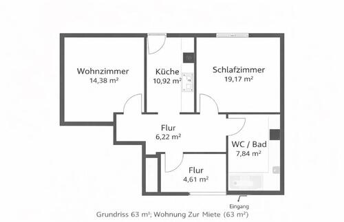 Foto - Wohnung Mietwohnung - 580,00&nbsp;EUR Kaltmiete, ca.&nbsp; 63,00&nbsp;m&sup2;