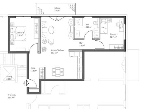 Foto - Neubau 2 - 4 Zimmerwohnungen in Landolfshausen hier: 3 Zimmer