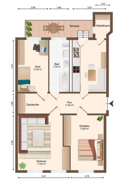 Foto - 3 Zimmer Wohnung - 432,00 EUR Kaltmiete,