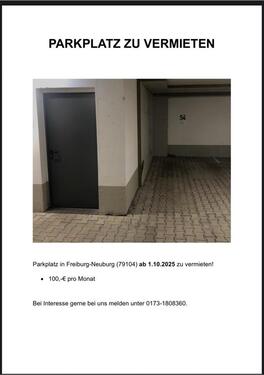 Foto - Parkplatz (Tiefgarage) in Freiburg 79104 zu vermieten