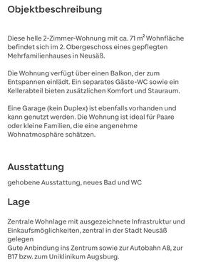 Foto - 2 Zimmer Etagenwohnung zur Miete in Augsburg