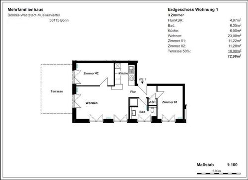 Foto - 3 Zimmer Erdgeschoßwohnung zur Miete in Bonn