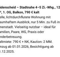 120m2 Wohnung ab 01.01.2026 - 790,00 EUR Kaltmiete, in Lüdenscheid (PLZ: 58509) Othlinghausen