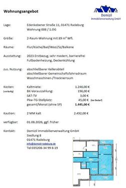 Foto - 2 Zimmer Etagenwohnung zur Miete in Radeburg