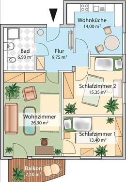 Foto - 3 zimmer wohnung - 500,00 EUR Kaltmiete,