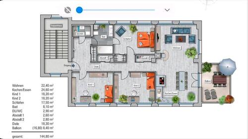 Foto - 4 Raum Wohnung, Loft, Fußbodenheizung, Kamin, EBK