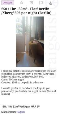 Foto - 1-Zimmer Wohnung Berlin Xberg 50€Tag
