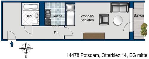 Foto - 1 Zimmer Erdgeschoßwohnung zur Miete in Potsdam