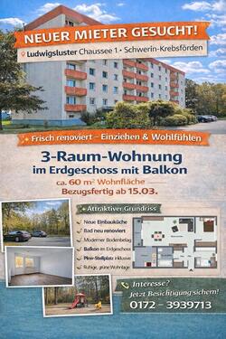 Foto - 3 Zimmer Erdgeschoßwohnung zur Miete in Schwerin