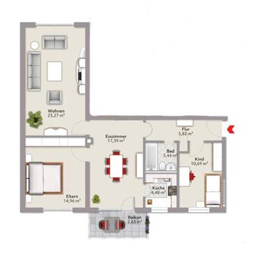 Foto - Frisch Renovierte 3.5-Zimmer-Wohnung mit Balkon und TG-Stellplatz